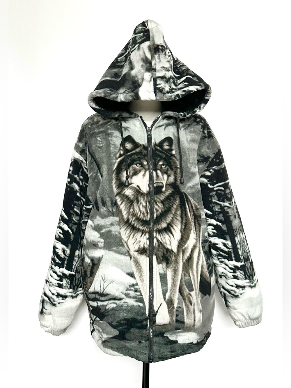 ⭐️💲Drop⏱️ Super chunky fleece Wolf Print Hooded Zip Jacket